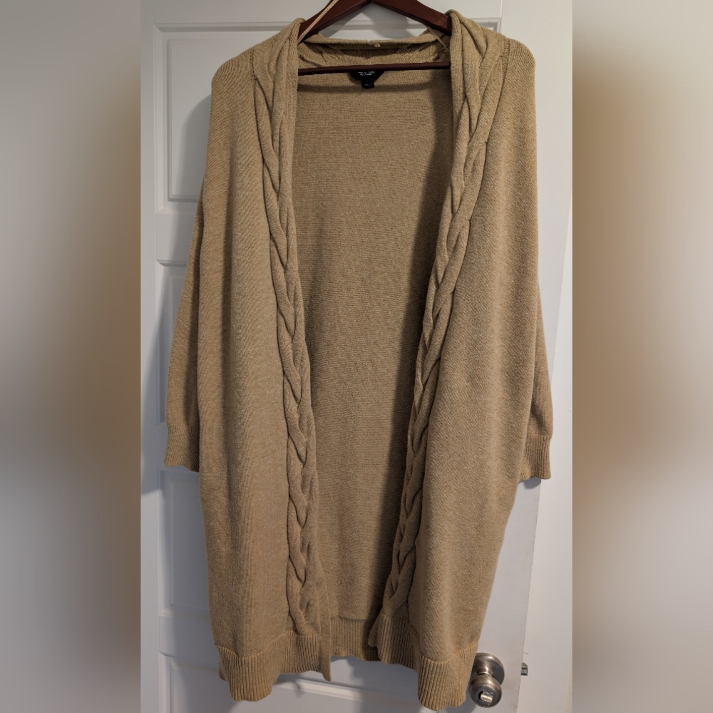​🧥 Simply Vera Vera Wang Longline Cable Knit Cardigan - Tan - Large